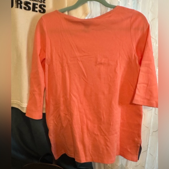 Lands' End Vibrant Coral Top with 3/4 Sleeves and Round Boat Neck. - Picture 5 of 5